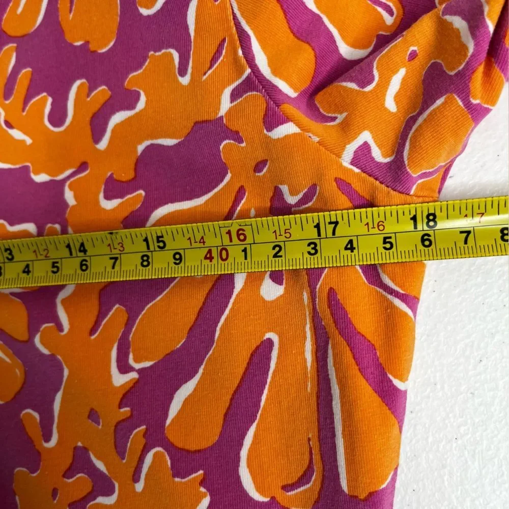 Barbara Gerwit Orange Pink Coral Print Tunic Shift Dress 3/4 Sleeve Women Medium